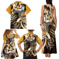 Aloha Gold Tribal Honu Tattoo Family Matching Tank Maxi Dress and Hawaiian Shirt