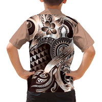 Aloha Mocha Mousse Tribal Honu Tattoo Family Matching Long Sleeve Bodycon Dress and Hawaiian Shirt