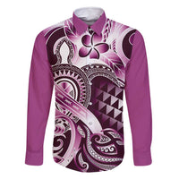 Aloha Pink Tribal Honu Tattoo Family Matching Long Sleeve Bodycon Dress and Hawaiian Shirt