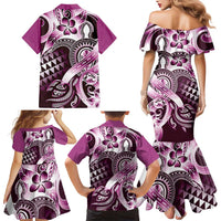 Aloha Pink Tribal Honu Tattoo Family Matching Mermaid Dress and Hawaiian Shirt