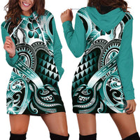 Aloha Turquoise Tribal Honu Tattoo Hoodie Dress LT9 - Polynesian Pride