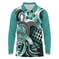 Aloha Turquoise Tribal Honu Tattoo Long Sleeve Polo Shirt LT9 Turquoise - Polynesian Pride
