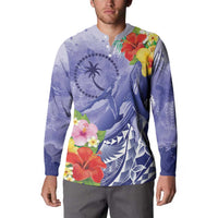 Personalised Chuuk States Humpback Whale Button Sweatshirt Polynesian Tropical Flowers