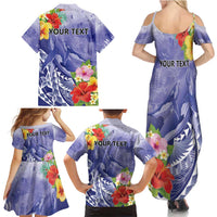 Personalised Chuuk States Humpback Whale Family Matching Summer Maxi Dress and Hawaiian Shirt Polynesian Tropical Flowers