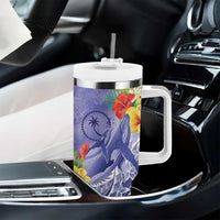 Personalised Chuuk States Humpback Whale Tumbler With Handle Polynesian Tropical Flowers
