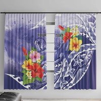 Personalised Chuuk States Humpback Whale Window Curtain Polynesian Tropical Flowers