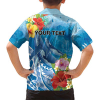 Personalised Kosrae States Humpback Whale Family Matching Tank Maxi Dress and Hawaiian Shirt Polynesian Tropical Flowers