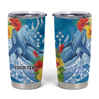 Personalised Kosrae States Humpback Whale Tumbler Cup Polynesian Tropical Flowers LT9 Blue - Polynesian Pride
