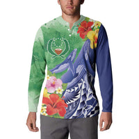 Personalised Pohnpei States Humpback Whale Button Sweatshirt Polynesian Tropical Flowers