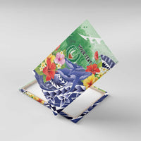 Personalised Pohnpei States Humpback Whale Canvas Wall Art Polynesian Tropical Flowers