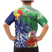 Personalised Pohnpei States Humpback Whale Family Matching Mermaid Dress and Hawaiian Shirt Polynesian Tropical Flowers