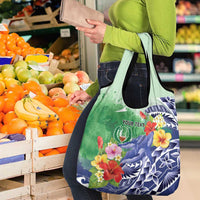 Personalised Pohnpei States Humpback Whale Grocery Bag Polynesian Tropical Flowers