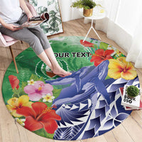 Personalised Pohnpei States Humpback Whale Round Carpet Polynesian Tropical Flowers