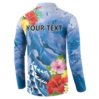 Personalised Yap States Humpback Whale Button Sweatshirt Polynesian Tropical Flowers