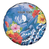 Personalised Yap States Humpback Whale Spare Tire Cover Polynesian Tropical Flowers