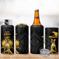 Haitian Negre Marron 1804 4 in 1 Can Cooler Tumbler Black Polynesian Pattern