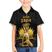 Haitian Negre Marron 1804 Kid Hawaiian Shirt Black Polynesian Pattern