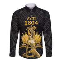 Haitian Negre Marron 1804 Long Sleeve Button Shirt Black Polynesian Pattern LT9 Unisex Black - Polynesian Pride