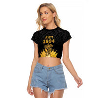 Haitian Negre Marron 1804 Raglan Cropped T Shirt Black Polynesian Pattern