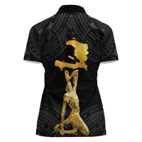 Haitian Negre Marron 1804 Women Polo Shirt Black Polynesian Pattern