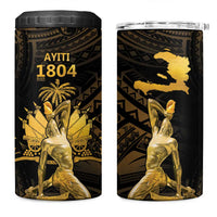 Haitian Negre Marron 1804 4 in 1 Can Cooler Tumbler Gold Polynesian Pattern