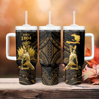Haitian Negre Marron 1804 Tumbler With Handle Gold Polynesian Pattern