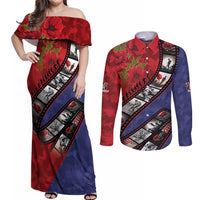 Personalised ANZAC Spirit 1915-2026 Filmstrip Tribute Couples Matching Off Shoulder Maxi Dress and Long Sleeve Button Shirt Lest We Forget 25 April