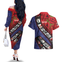 Personalised ANZAC Spirit 1915-2026 Filmstrip Tribute Couples Matching Off The Shoulder Long Sleeve Dress and Hawaiian Shirt Lest We Forget 25 April