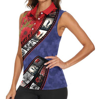 Personalised ANZAC Spirit 1915-2026 Filmstrip Tribute Women Sleeveless Polo Shirt Lest We Forget 25 April