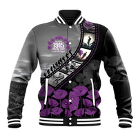 Personalised Remembering ANZAC Lest We Forget Baseball Jacket Vintage Film Frame Memorial Purple Poppy