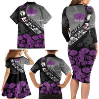 Personalised Remembering ANZAC Lest We Forget Family Matching Long Sleeve Bodycon Dress and Hawaiian Shirt Vintage Film Frame Memorial Purple Poppy