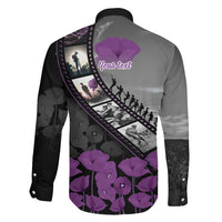 Personalised Remembering ANZAC Lest We Forget Family Matching Long Sleeve Bodycon Dress and Hawaiian Shirt Vintage Film Frame Memorial Purple Poppy
