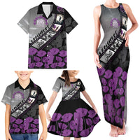 Personalised Remembering ANZAC Lest We Forget Family Matching Tank Maxi Dress and Hawaiian Shirt Vintage Film Frame Memorial Purple Poppy