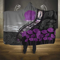 Personalised Remembering ANZAC Lest We Forget Hooded Blanket Vintage Film Frame Memorial Purple Poppy