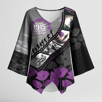 Personalised Remembering ANZAC Lest We Forget Kimono Sleeve Blouse Vintage Film Frame Memorial Purple Poppy