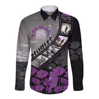 Personalised Remembering ANZAC Lest We Forget Long Sleeve Button Shirt Vintage Film Frame Memorial Purple Poppy
