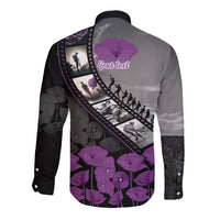 Personalised Remembering ANZAC Lest We Forget Long Sleeve Button Shirt Vintage Film Frame Memorial Purple Poppy