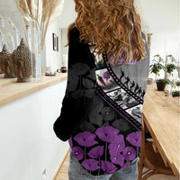 Personalised Remembering ANZAC Lest We Forget Women Casual Shirt Vintage Film Frame Memorial Purple Poppy
