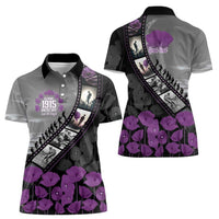 Personalised Remembering ANZAC Lest We Forget Women Polo Shirt Vintage Film Frame Memorial Purple Poppy