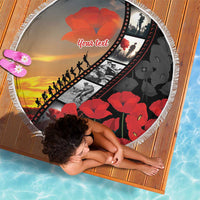 Personalised Remembering ANZAC Lest We Forget Beach Blanket Vintage Film Frame Memorial Red Poppy LT9 - Polynesian Pride