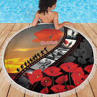 Personalised Remembering ANZAC Lest We Forget Beach Blanket Vintage Film Frame Memorial Red Poppy LT9 - Polynesian Pride