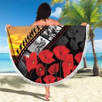 Personalised Remembering ANZAC Lest We Forget Beach Blanket Vintage Film Frame Memorial Red Poppy LT9 - Polynesian Pride
