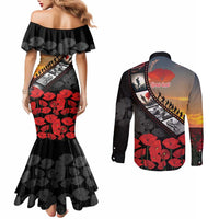 Personalised Remembering ANZAC Lest We Forget Couples Matching Mermaid Dress and Long Sleeve Button Shirt Vintage Film Frame Memorial Red Poppy