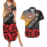 Personalised Remembering ANZAC Lest We Forget Couples Matching Summer Maxi Dress and Hawaiian Shirt Vintage Film Frame Memorial Red Poppy