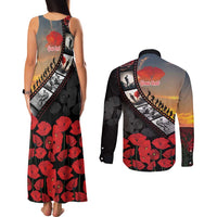 Personalised Remembering ANZAC Lest We Forget Couples Matching Tank Maxi Dress and Long Sleeve Button Shirt Vintage Film Frame Memorial Red Poppy