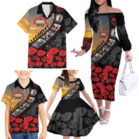 Personalised Remembering ANZAC Lest We Forget Family Matching Off The Shoulder Long Sleeve Dress and Hawaiian Shirt Vintage Film Frame Memorial Red Poppy