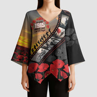 Personalised Remembering ANZAC Lest We Forget Kimono Sleeve Blouse Vintage Film Frame Memorial Red Poppy