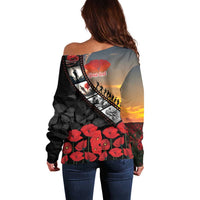 Personalised Remembering ANZAC Lest We Forget Off Shoulder Sweater Vintage Film Frame Memorial Red Poppy LT9 - Polynesian Pride