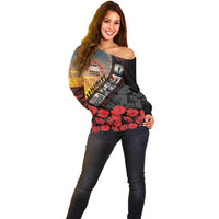 Personalised Remembering ANZAC Lest We Forget Off Shoulder Sweater Vintage Film Frame Memorial Red Poppy LT9 - Polynesian Pride