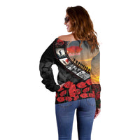 Personalised Remembering ANZAC Lest We Forget Off Shoulder Sweater Vintage Film Frame Memorial Red Poppy LT9 - Polynesian Pride